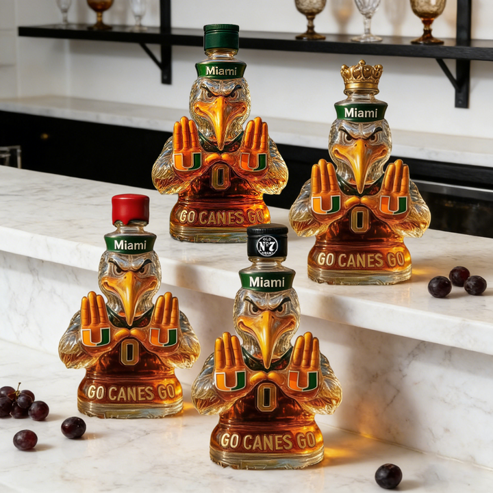 Miami Hurricanes Go Canes Go Whiskey Bottle - The One-And-Only Sebastian the Ibis