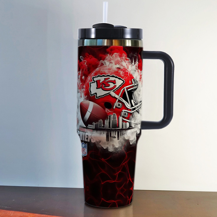 NFL Stainless Steel Tumbler with Handle and Straw - 40oz Double Wall Insulated Travel Mug with Lid