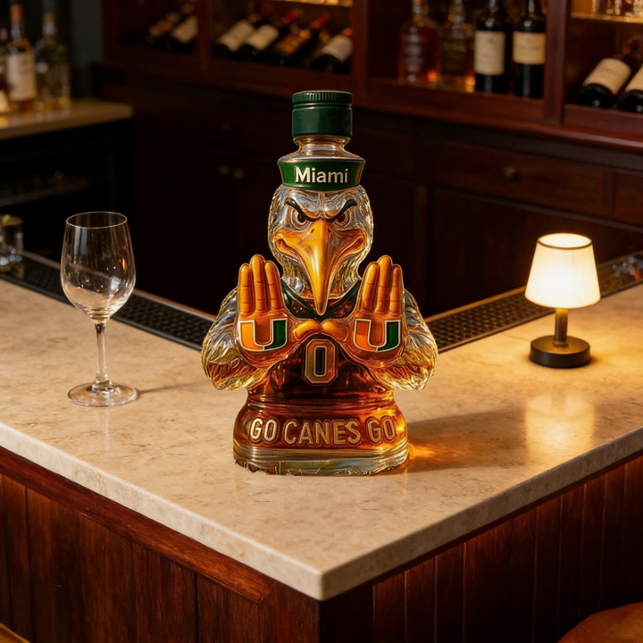Miami Hurricanes Go Canes Go Whiskey Bottle - The One-And-Only Sebastian the Ibis