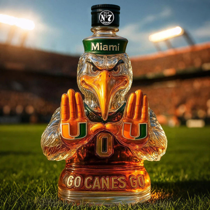 Miami Hurricanes Go Canes Go Whiskey Bottle - The One-And-Only Sebastian the Ibis