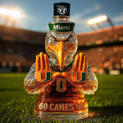 Miami Hurricanes Go Canes Go Whiskey Bottle - The One-And-Only Sebastian the Ibis