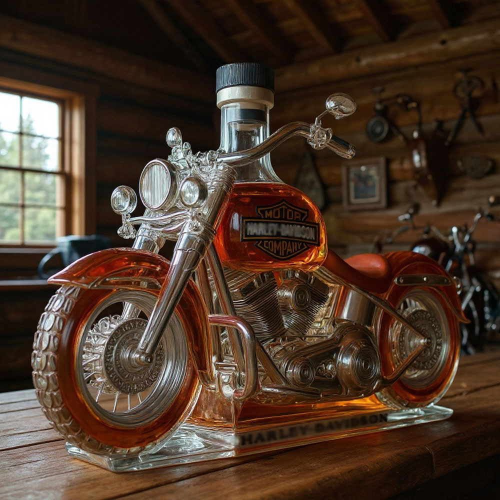 Retro Motorcycle Shape Glass Whiskey Bottle-Storyflask