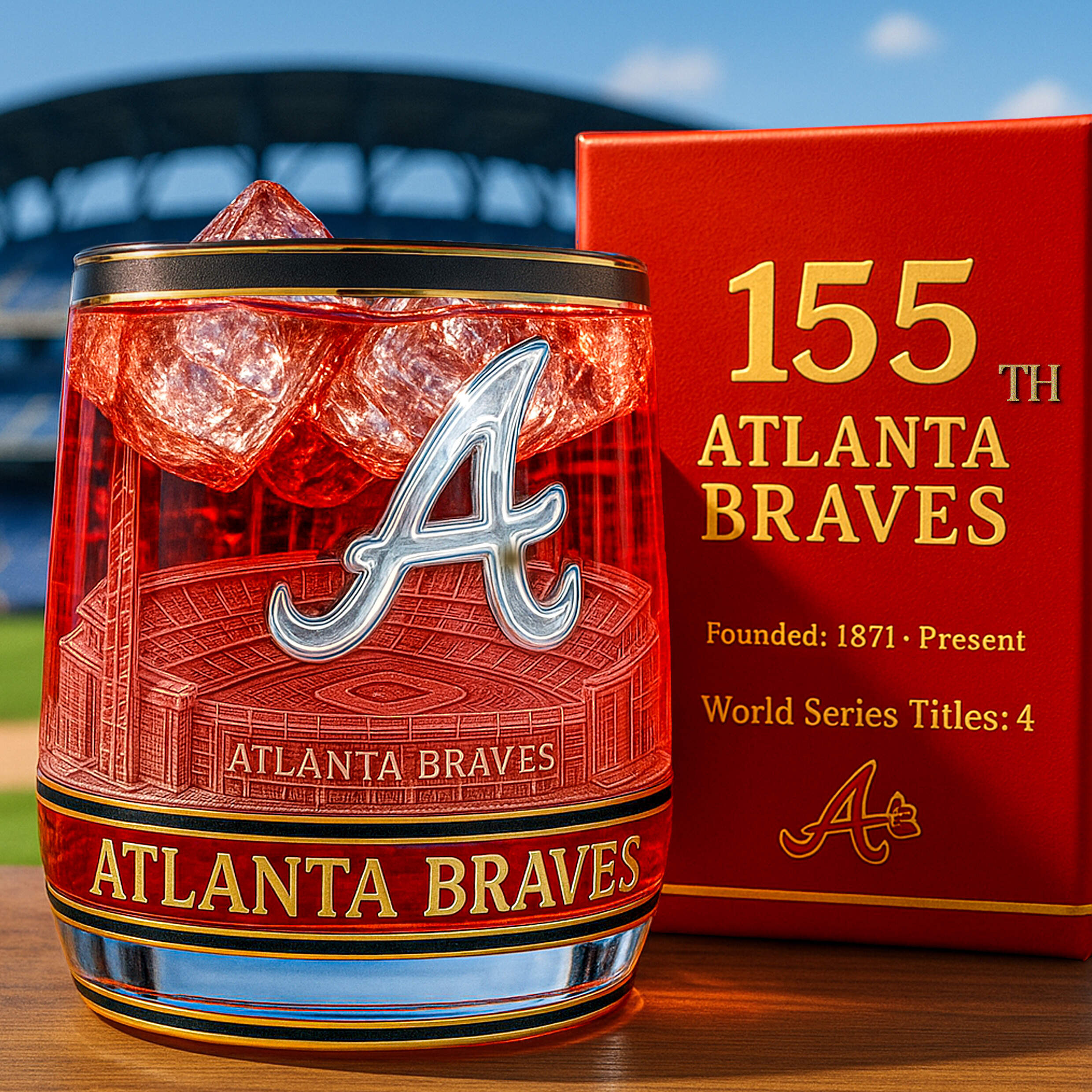 ⚾ MLB Team🔥Atlanta Braves 155th Anniversary Whiskey Glass-Storyflask