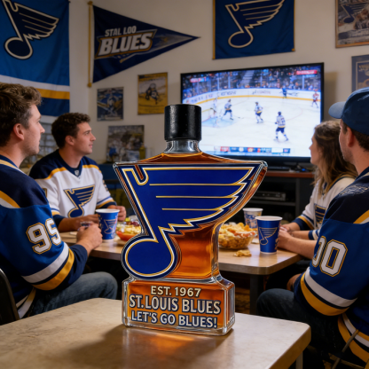 St. Louis Blues Let’s Go Blues Whiskey Bottle - A Sculpted Tribute to St. Louis Hockey