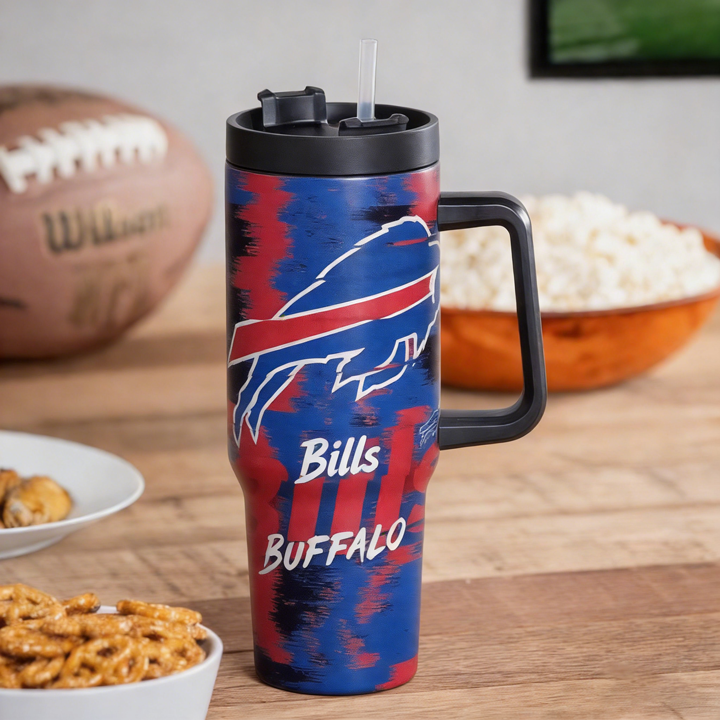 NFL Stainless Steel Tumbler with Handle and Straw - 40oz Double Wall Insulated Travel Mug with Lid