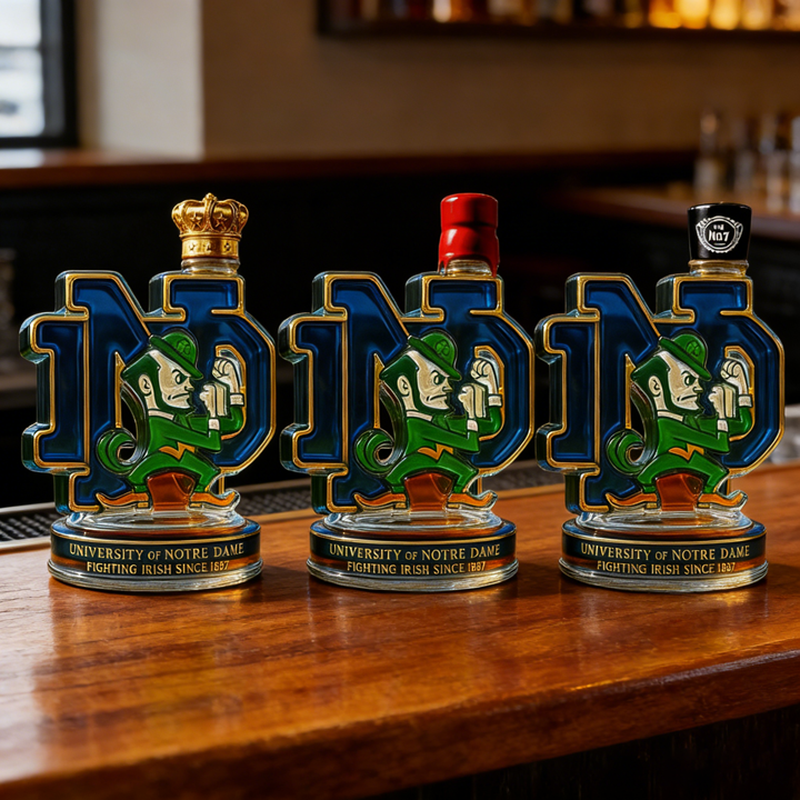 University Of Notre Dame Fighting Irish Whiskey Bottle - Nd Monogram Collectible Glass Decanter