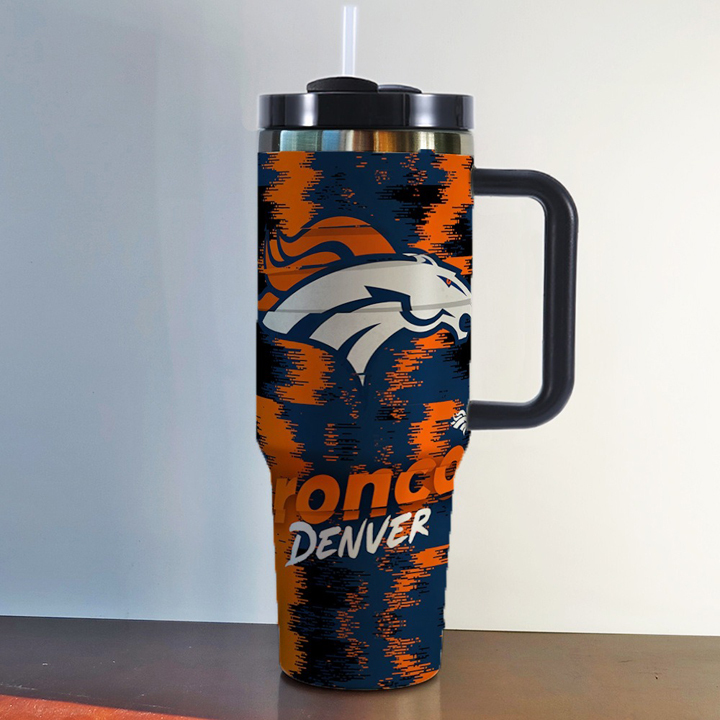 NFL Stainless Steel Tumbler with Handle and Straw - 40oz Double Wall Insulated Travel Mug with Lid