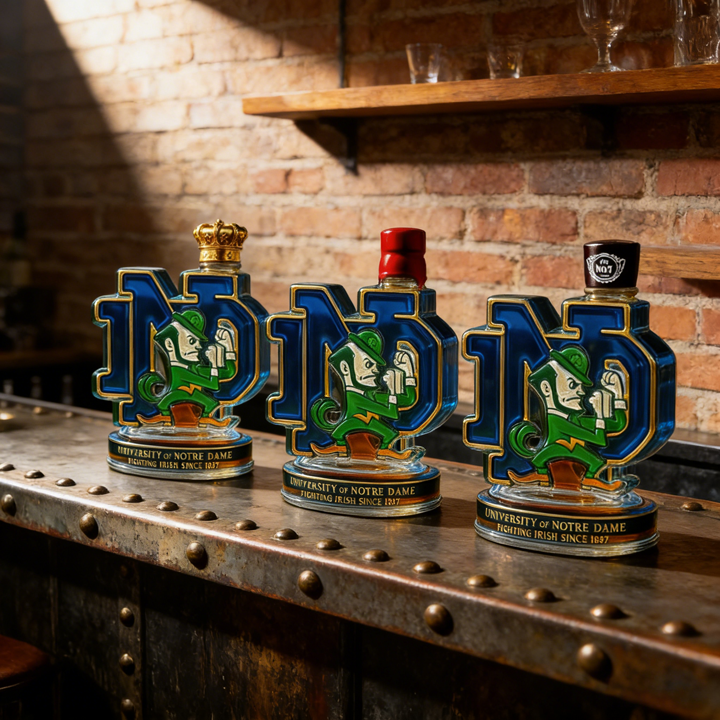 University Of Notre Dame Fighting Irish Whiskey Bottle - Nd Monogram Collectible Glass Decanter