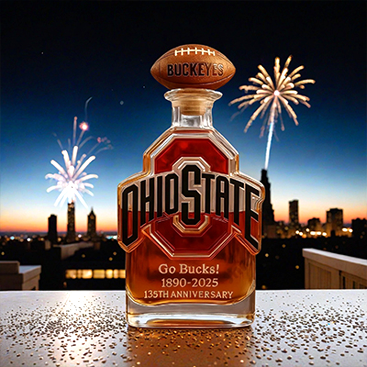 Ohio State Buckeyes Go Bucks 1980-2025 135th Anniversary Custom Whiskey Bottle-Storyflask