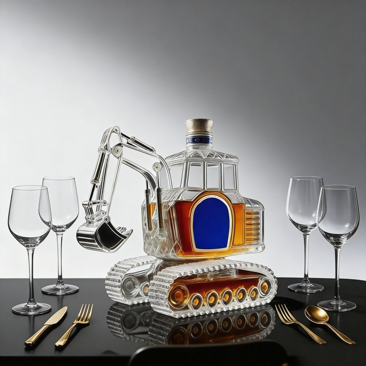Novelty Excavator-Shaped Whiskey Bottle - Intricate Detailed Premium Glass Decanter
