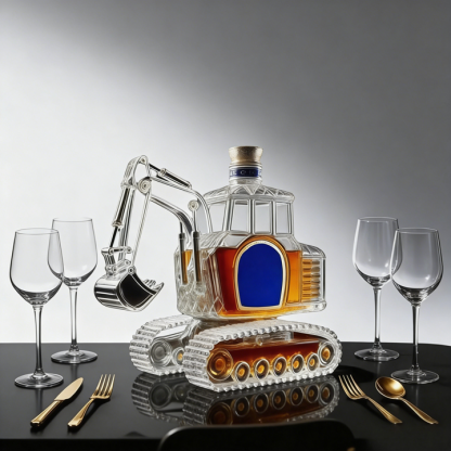 Novelty Excavator-Shaped Whiskey Bottle - Intricate Detailed Premium Glass Decanter