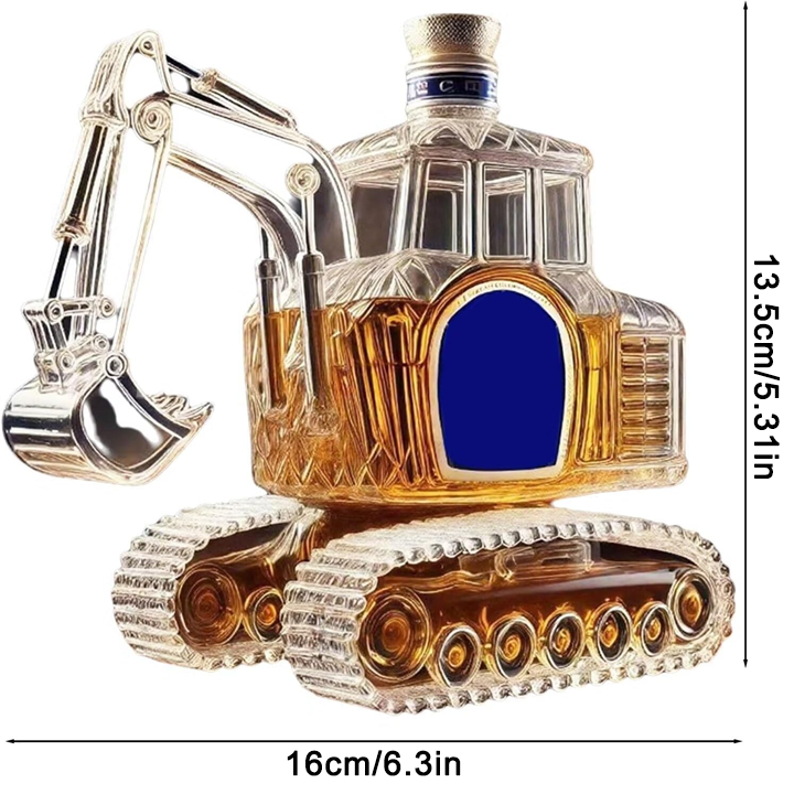 Novelty Excavator-Shaped Whiskey Bottle - Intricate Detailed Premium Glass Decanter