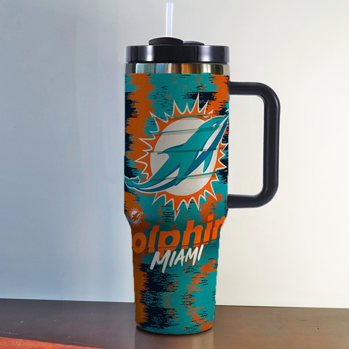 NFL Stainless Steel Tumbler with Handle and Straw - 40oz Double Wall Insulated Travel Mug with Lid