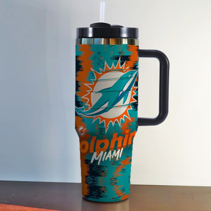 NFL Stainless Steel Tumbler with Handle and Straw - 40oz Double Wall Insulated Travel Mug with Lid
