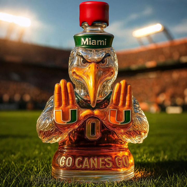 Miami Hurricanes Go Canes Go Whiskey Bottle - The One-And-Only Sebastian the Ibis