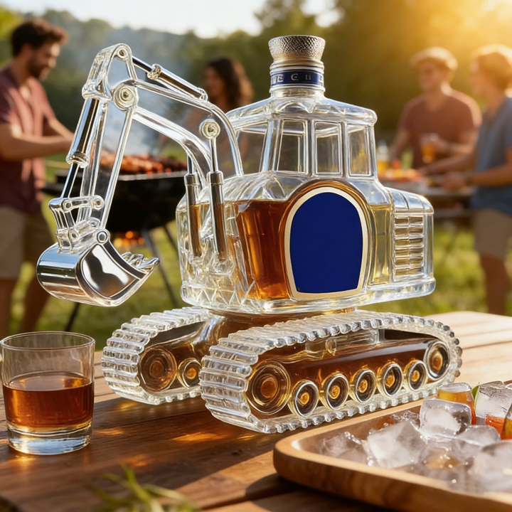 Novelty Excavator-Shaped Whiskey Bottle - Intricate Detailed Premium Glass Decanter