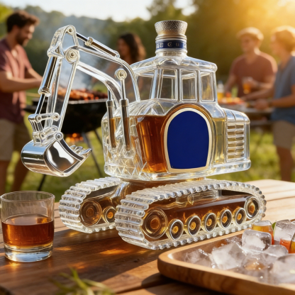 Novelty Excavator-Shaped Whiskey Bottle - Intricate Detailed Premium Glass Decanter