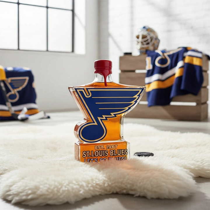 St. Louis Blues Let’s Go Blues Whiskey Bottle - A Sculpted Tribute to St. Louis Hockey