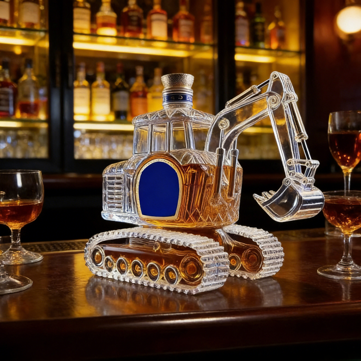 Novelty Excavator-Shaped Whiskey Bottle - Intricate Detailed Premium Glass Decanter