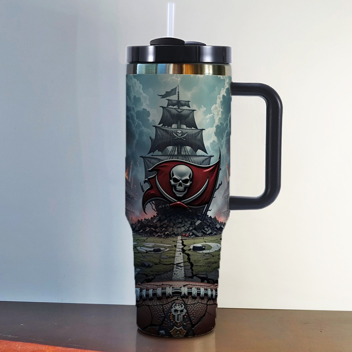 NFL Stainless Steel Tumbler with Handle and Straw - 40oz Double Wall Insulated Travel Mug with Lid