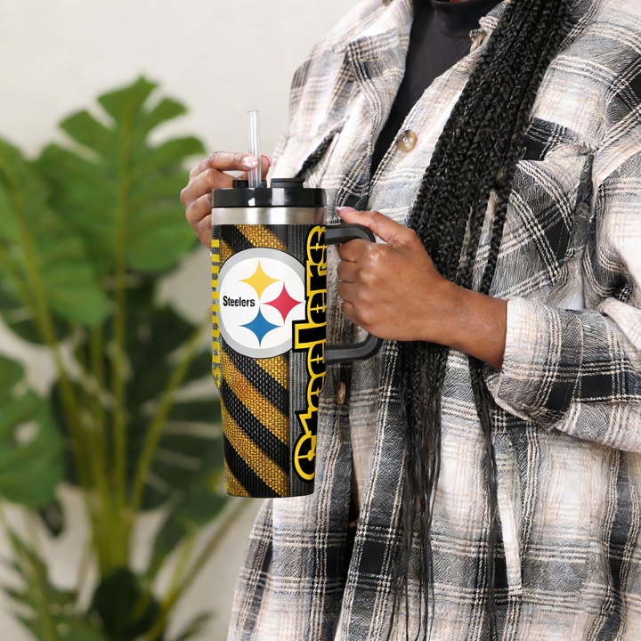 NFL Stainless Steel Tumbler with Handle and Straw - 40oz Double Wall Insulated Travel Mug with Lid