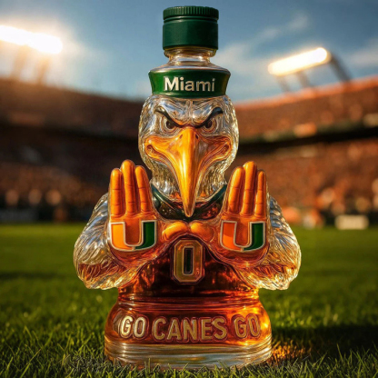 Miami Hurricanes Go Canes Go Whiskey Bottle - The One-And-Only Sebastian the Ibis