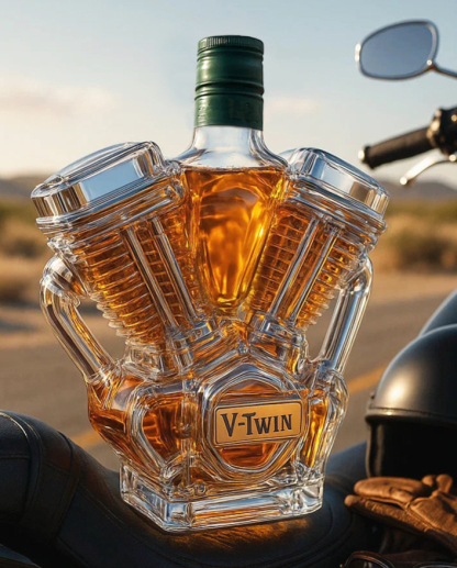 V Class Motorcycle Engine Unleaded Glass Whiskey Bottle-Storyflask