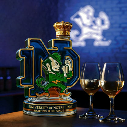 University Of Notre Dame Fighting Irish Whiskey Bottle - Nd Monogram Collectible Glass Decanter