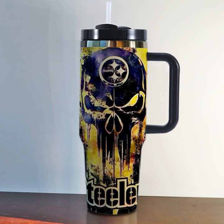 NFL Stainless Steel Tumbler with Handle and Straw - 40oz Double Wall Insulated Travel Mug with Lid