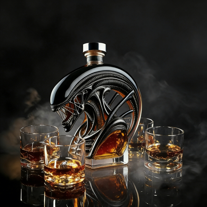 Alien-Inspired Biomechanical Decanter - Glass Art Statue Bottle for Whiskey Wine Beer