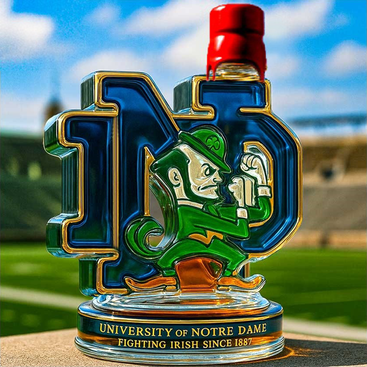 University Of Notre Dame Fighting Irish Whiskey Bottle - Nd Monogram Collectible Glass Decanter