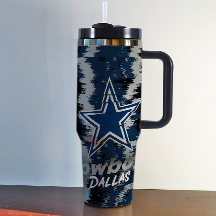 NFL Stainless Steel Tumbler with Handle and Straw - 40oz Double Wall Insulated Travel Mug with Lid