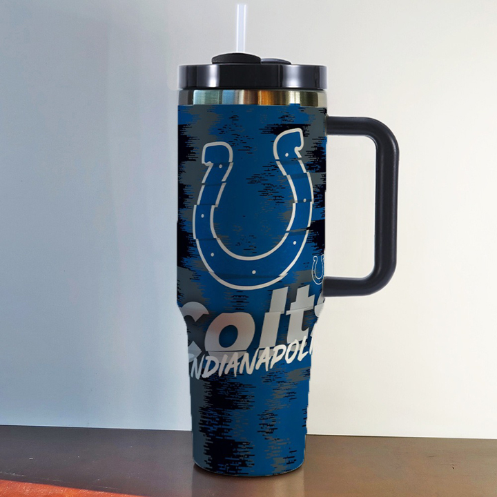 NFL Stainless Steel Tumbler with Handle and Straw - 40oz Double Wall Insulated Travel Mug with Lid