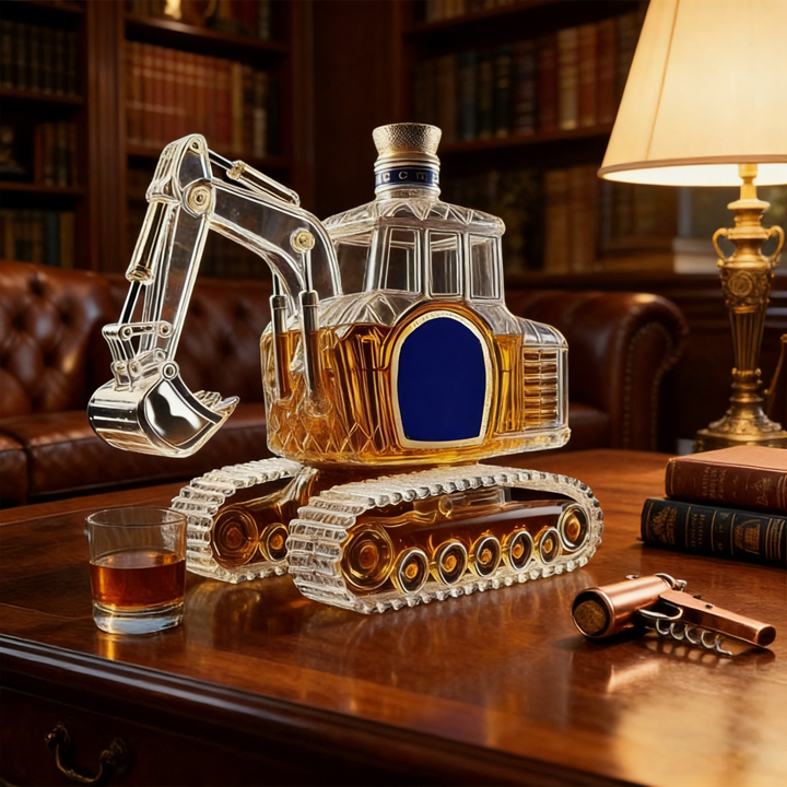 Novelty Excavator-Shaped Whiskey Bottle - Intricate Detailed Premium Glass Decanter