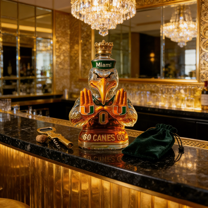 Miami Hurricanes Go Canes Go Whiskey Bottle - The One-And-Only Sebastian the Ibis