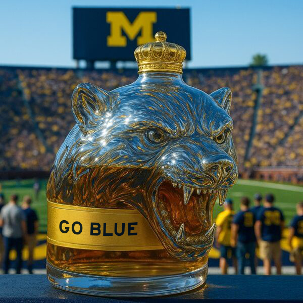 💛🥃Michigan Wolverines Mascot Whiskey Bottle-Storyflask