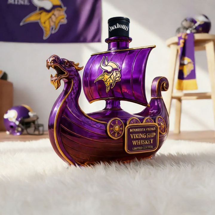 Minnesota Vikings Dragon‐head Ship Custom Whiskey Bottle - A Commanding Tribute to The Franchise’s Heritage