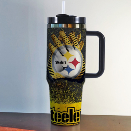 NFL Stainless Steel Tumbler with Handle and Straw - 40oz Double Wall Insulated Travel Mug with Lid