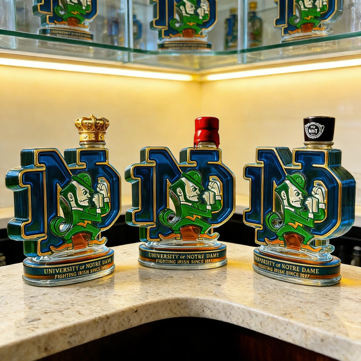 University Of Notre Dame Fighting Irish Whiskey Bottle - Nd Monogram Collectible Glass Decanter