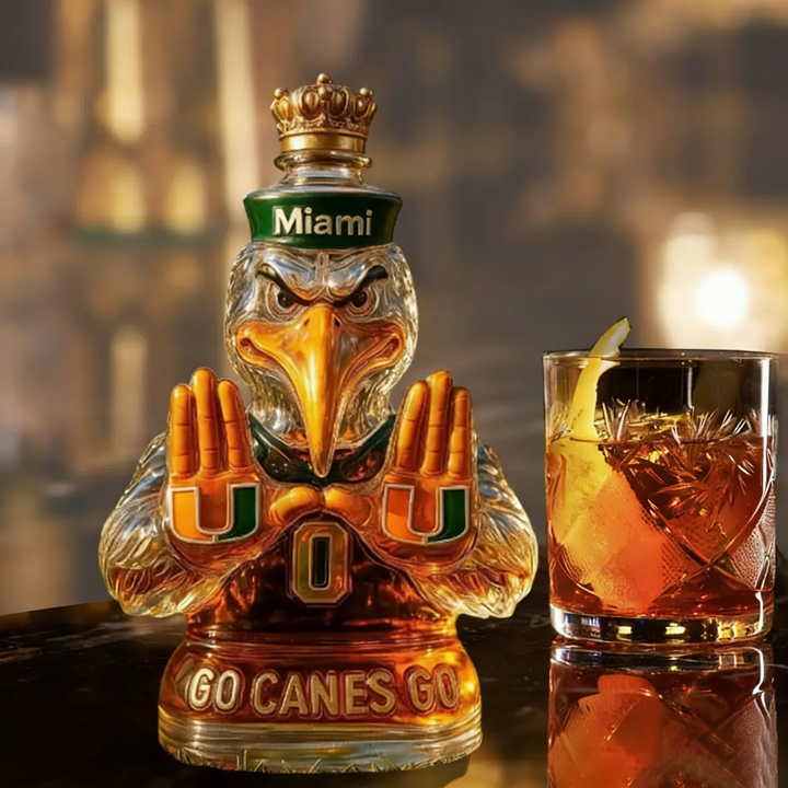 Miami Hurricanes Go Canes Go Whiskey Bottle - The One-And-Only Sebastian the Ibis