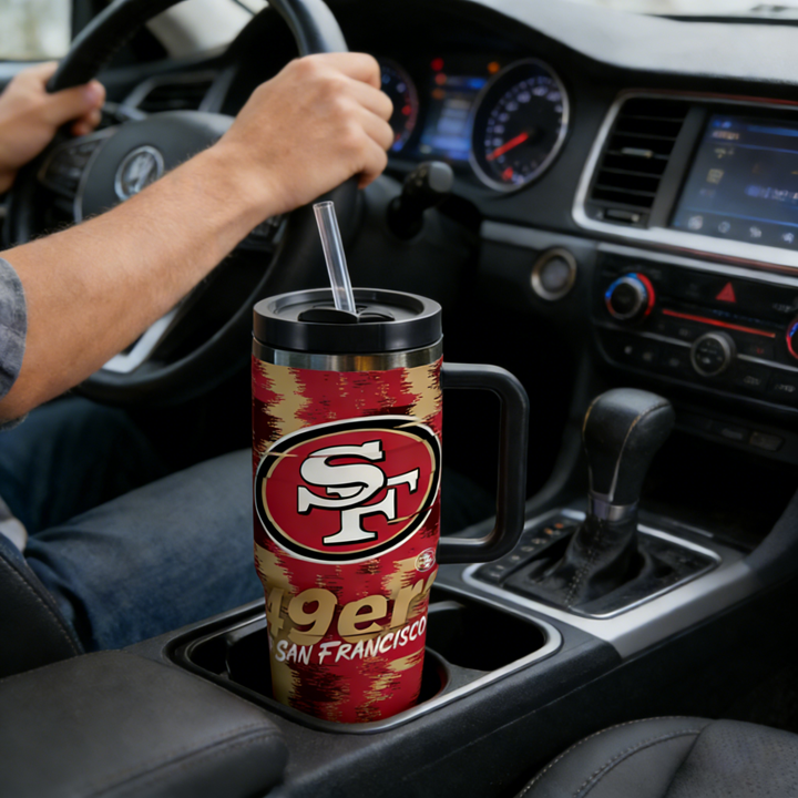 NFL Stainless Steel Tumbler with Handle and Straw - 40oz Double Wall Insulated Travel Mug with Lid