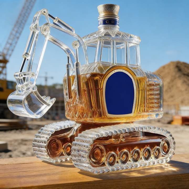 Novelty Excavator-Shaped Whiskey Bottle - Intricate Detailed Premium Glass Decanter