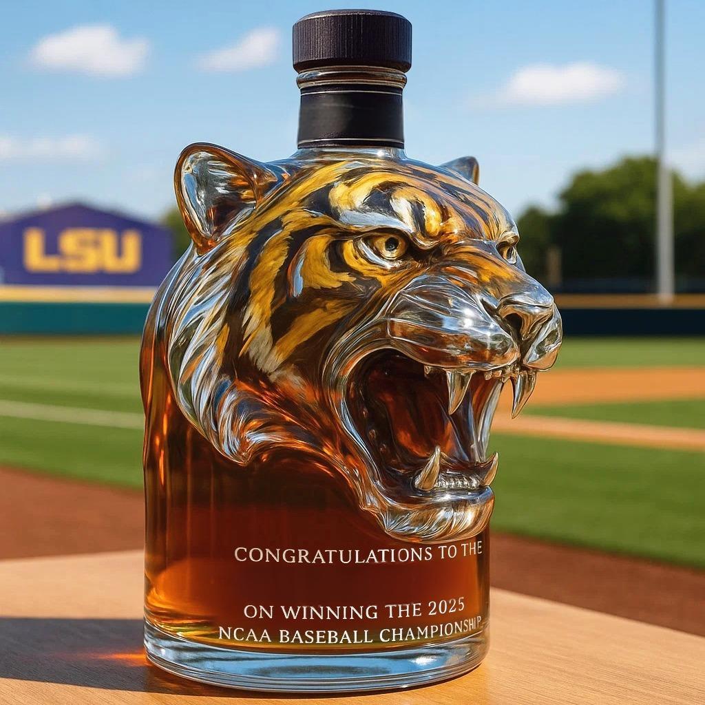 Whiskey bottle Commemorating LSU Tiger's 2025 NCAA Baseball Championship-Storyflask