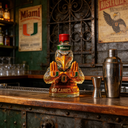 Miami Hurricanes Go Canes Go Whiskey Bottle - The One-And-Only Sebastian the Ibis