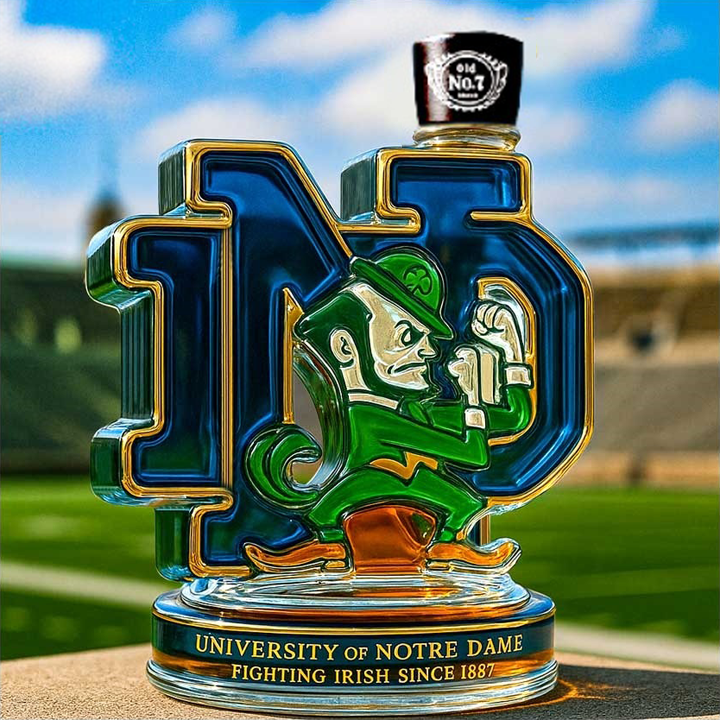 University Of Notre Dame Fighting Irish Whiskey Bottle - Nd Monogram Collectible Glass Decanter