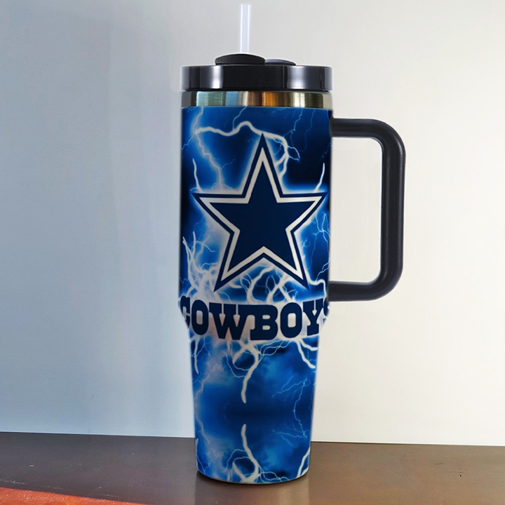 NFL Stainless Steel Tumbler with Handle and Straw - 40oz Double Wall Insulated Travel Mug with Lid