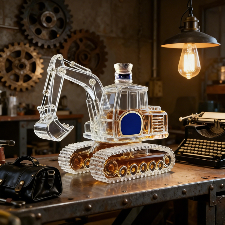 Novelty Excavator-Shaped Whiskey Bottle - Intricate Detailed Premium Glass Decanter
