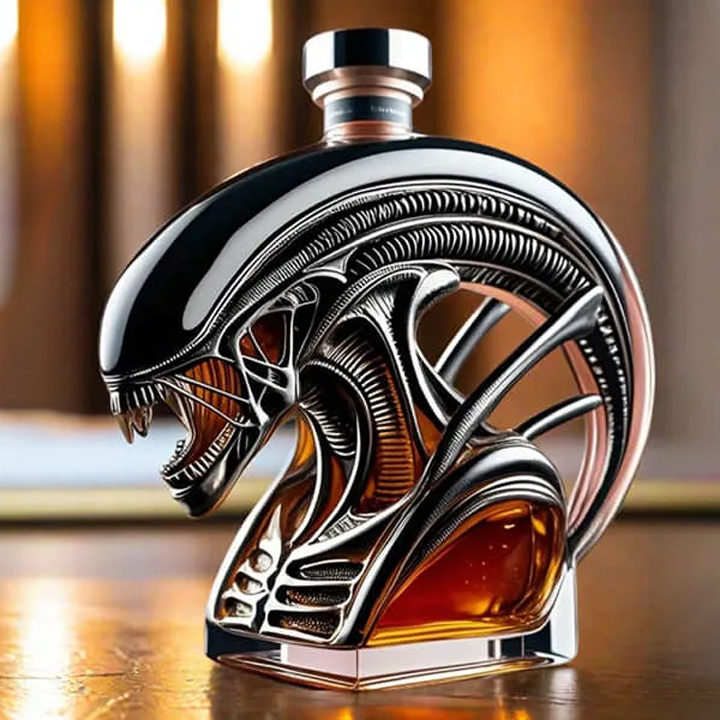 Alien-Inspired Biomechanical Decanter - Glass Art Statue Bottle for Whiskey Wine Beer