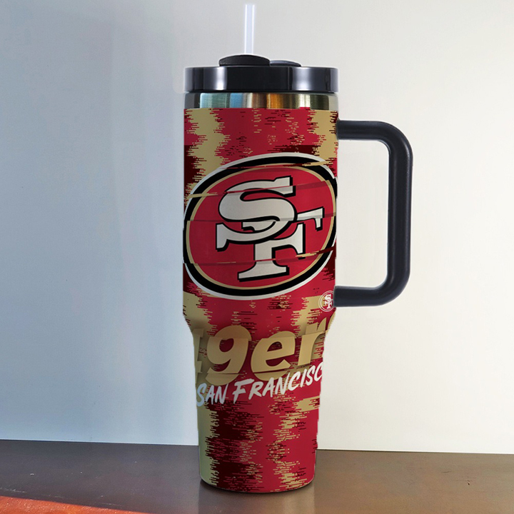 NFL Stainless Steel Tumbler with Handle and Straw - 40oz Double Wall Insulated Travel Mug with Lid