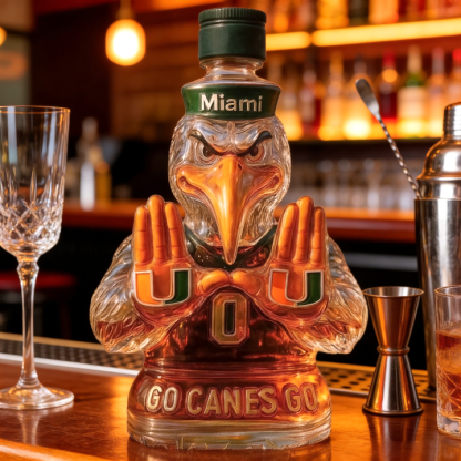 Miami Hurricanes Go Canes Go Whiskey Bottle - The One-And-Only Sebastian the Ibis